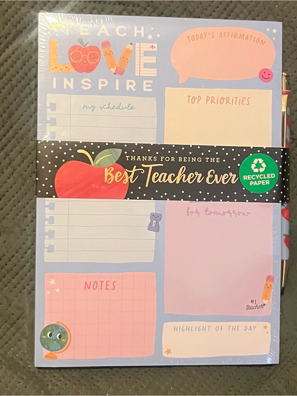 Best Teacher Ever Blue & Pink Desk Planner Pad by